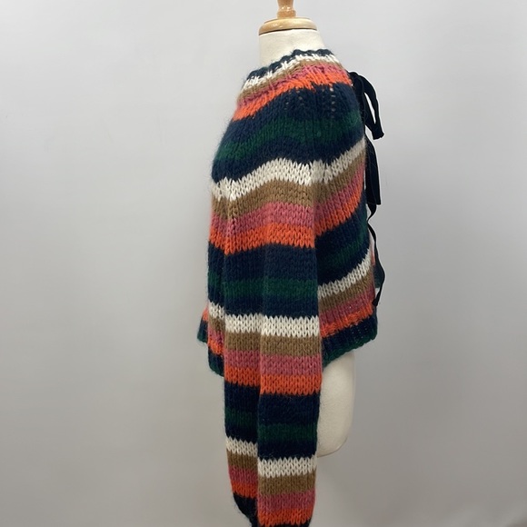 Zara Striped Slouchy Chunky Knit Balloon Sleeve Crop Sweater Retro Boho Small - Picture 6 of 12